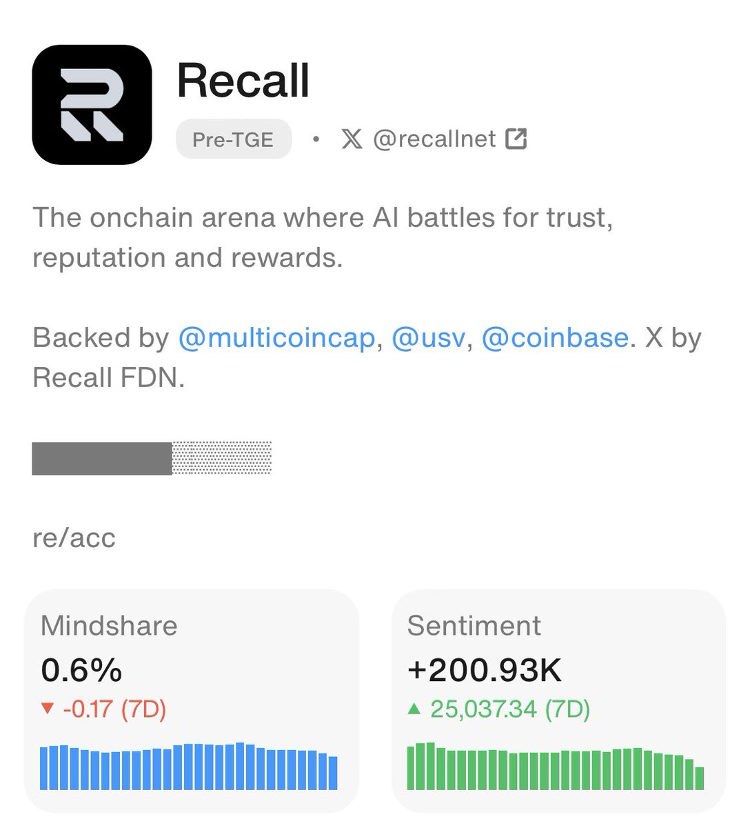 Good afternoon 
re/acc

🩵Did you know <a href="/recallnet/">Recall</a> just updated to 50% of the way to mainnet. Isn’t that amazing? What do we need to know and do now? Recall AI Agents are about to be released to the world.

- Recall is constantly collaborating with big partners 
- Devs are heading