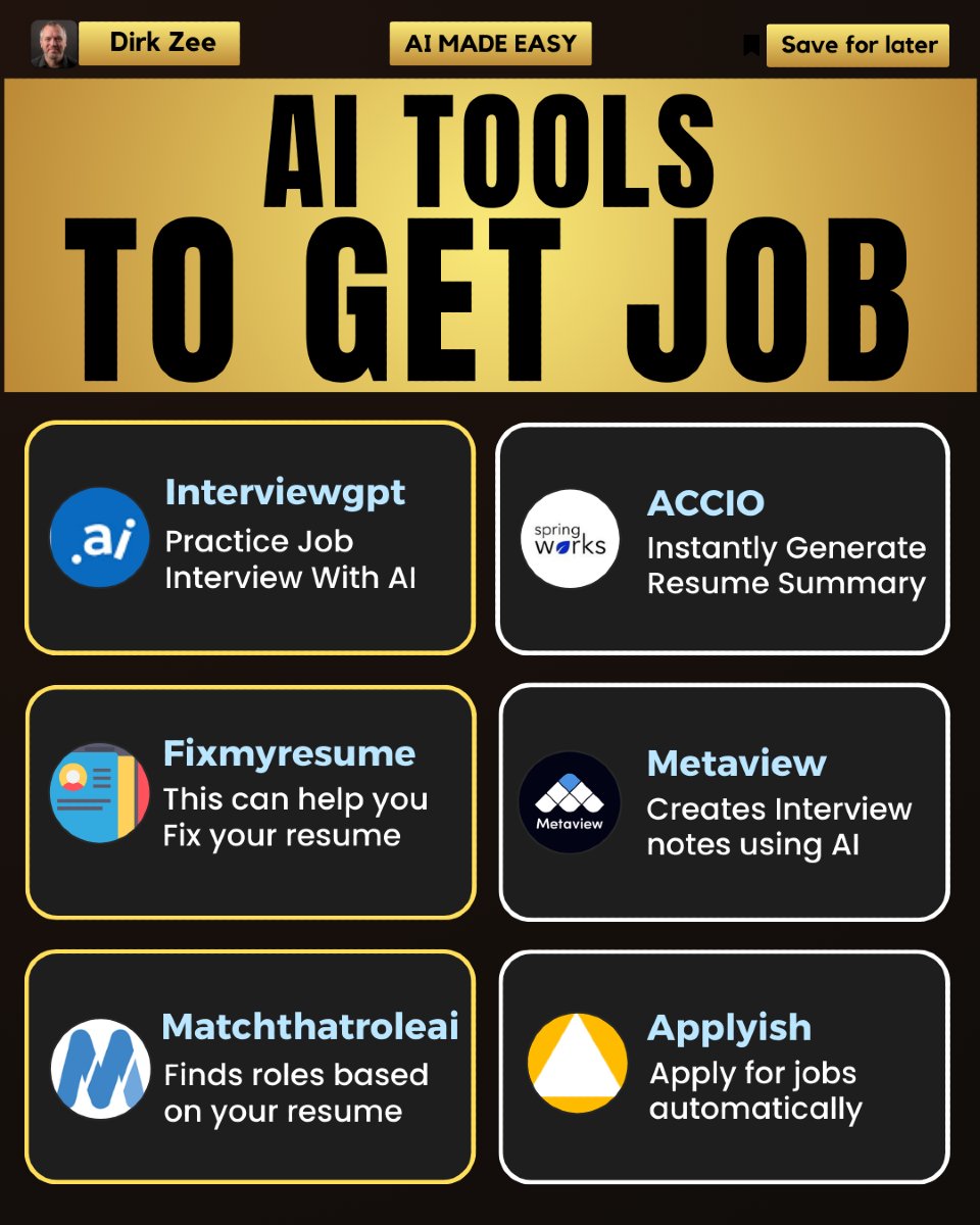 Any job seeker out there?
Try one of the following and tell me what you think!
Follow me for more <a href="/dirkzee1/">Dirk Zee</a> 
#aitools #chatgpt #artificial_intelligence #machinelearningalgorithms