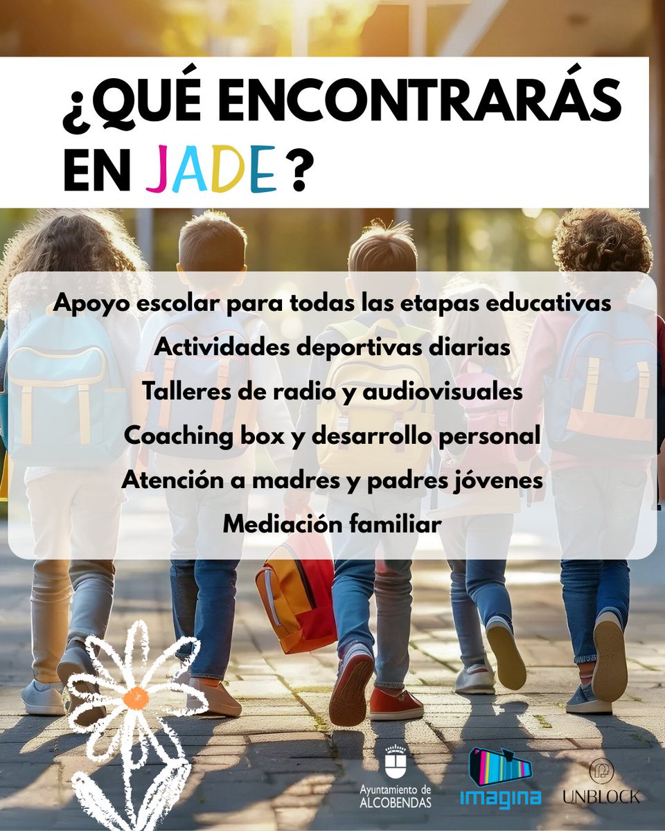 Ayuntamiento Alcobendas (@alcobendas_ayto) on Twitter photo 👏 ¡Vuelve JADE en <a href="/Alcobendas_Imag/">Alcobendas Imagina</a> !
🎉 Alcobendas acoge de nuevo este programa gratuito de la Fundación Unblock, pensado para el desarrollo personal de niños y jóvenes de 8 a 17 años.
🕓 L -V 16 a 20 h
📍 IMAGINA Alcobendas
📝 Inscripción presencial (L, M y J, 16 a 20 h) 👏 ¡Vuelve JADE en <a href="/Alcobendas_Imag/">Alcobendas Imagina</a> !
🎉 Alcobendas acoge de nuevo este programa gratuito de la Fundación Unblock, pensado para el desarrollo personal de niños y jóvenes de 8 a 17 años.
🕓 L -V 16 a 20 h
📍 IMAGINA Alcobendas
📝 Inscripción presencial (L, M y J, 16 a 20 h)