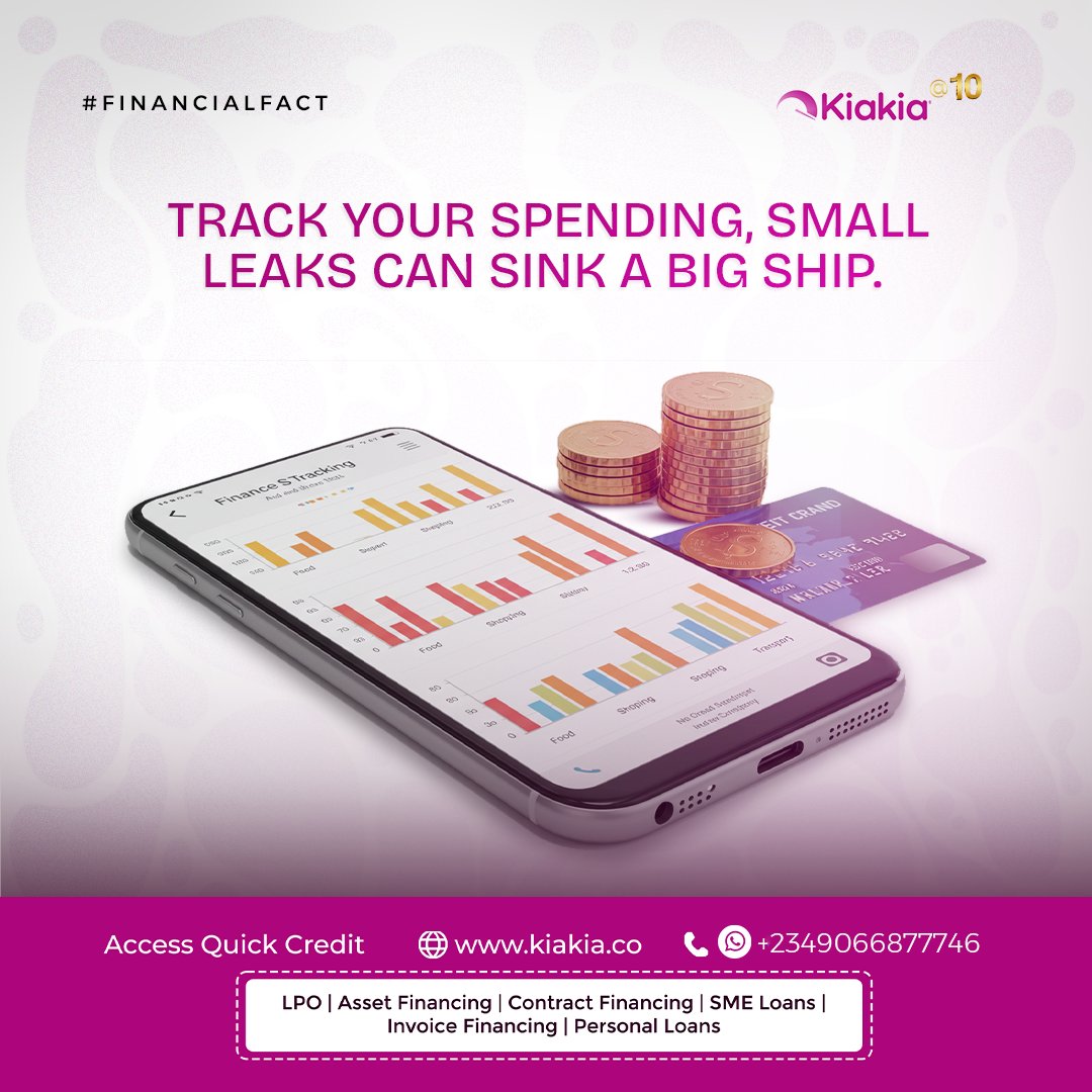 kiakia_co's tweet photo. Every little expense adds up. Keep track of your spending today so small leaks donโt sink your financial ship tomorrow.
#FinancialFact #SmartMoneyMoves https://t.co/P88WN5OhgK