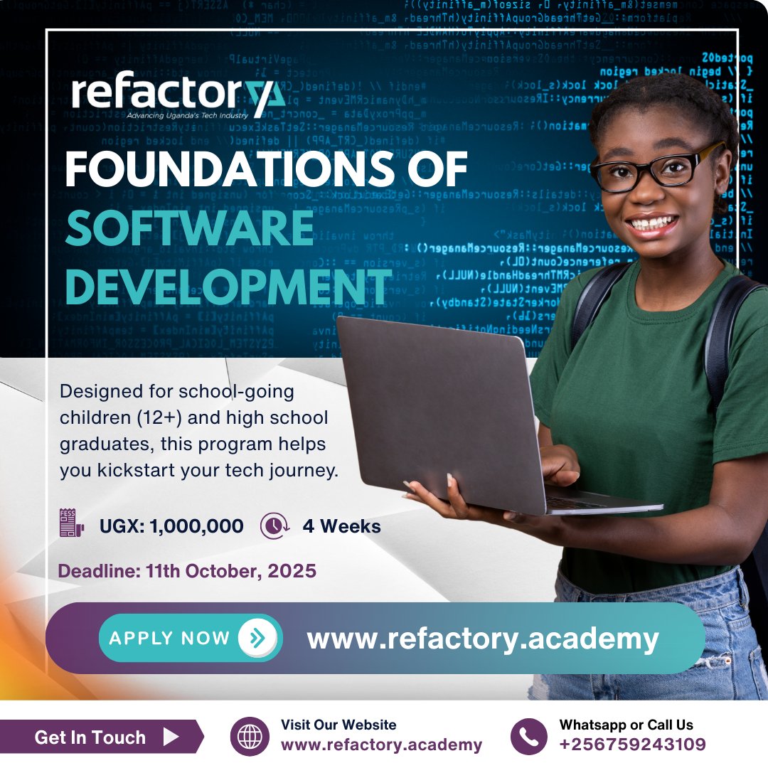 refactory_acad's tweet image. They say the future belongs to those who understand technology and design it to serve people. Join our 4-week Foundations of Software Development course designed for young learners aged 12 and up! Learn to build websites 🌐, master problem-solving and prepare for a career in tech…