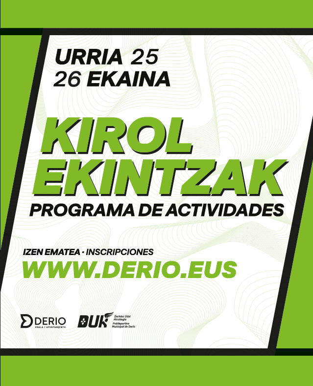 📝 Derioko Udal Kiroldegiak lurreko eta uretako jardueren behin-behineko zerrendak publikatu ditu 👉 labur.eus/8qgz10pw 

📝 El DUK publica las listas provisionales de las actividades terrestres y acuáticas 👉 labur.eus/zjwtejfi

💚 #DerioZurekinAurrera