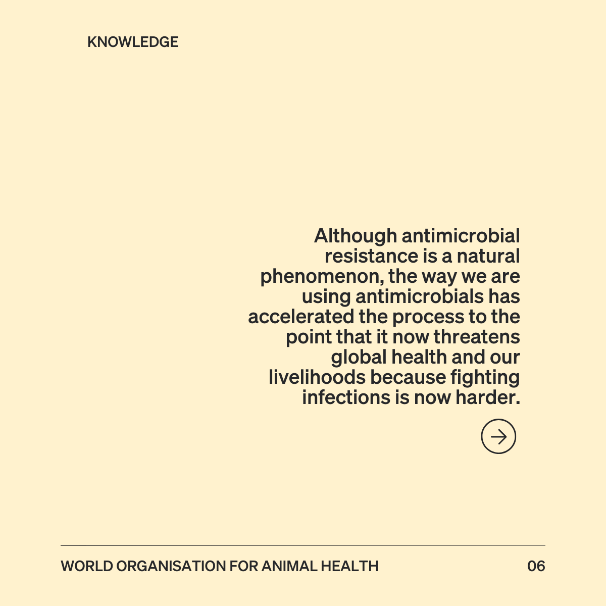 WOAH's tweet photo. The truth is the antimicrobials we rely on are losing their power. Before the discovery of antimicrobials, even a small cut could be deadly. Today, they safeguard the health of both people and animals. But resistance is rising fast and it threatens to undo decades of progress.