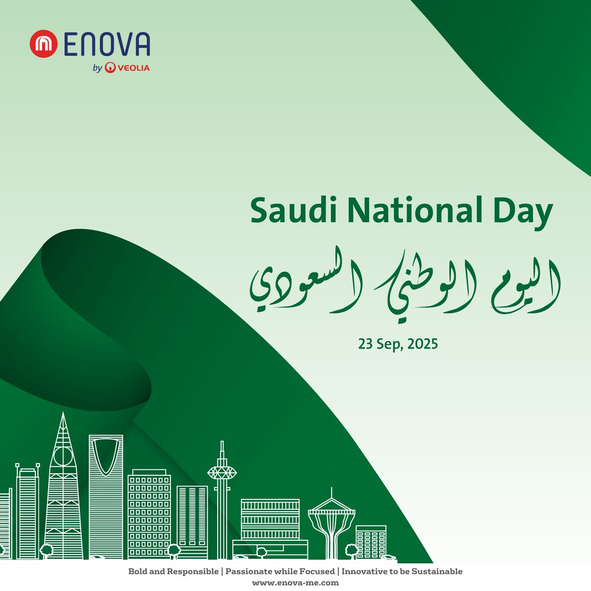 Enovame's tweet photo. Celebrating the spirit, unity, and vision of the Kingdom on #SaudiNationalDay. At #Enova, we are proud to support #KSA’s journey of growth and #Sustainability https://t.co/XMPisjwQtg
