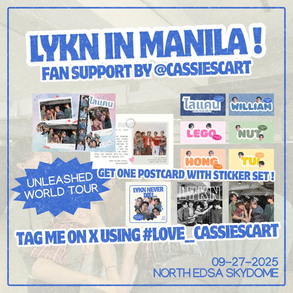 lykn unleashed world tour in manila
[fan support by <a href="/cassiescart/">cassie saw lykn !!</a> | #love_cassiescart]

— like &amp; rt to spread
— follow for updates
— limited qty; 1:1 ratio
— on the spot trades only!

see you, lykyous !!

#LYKN
#LYKNTOURxMANILA
#LYKNUNLEASHEDWORLDTOUR