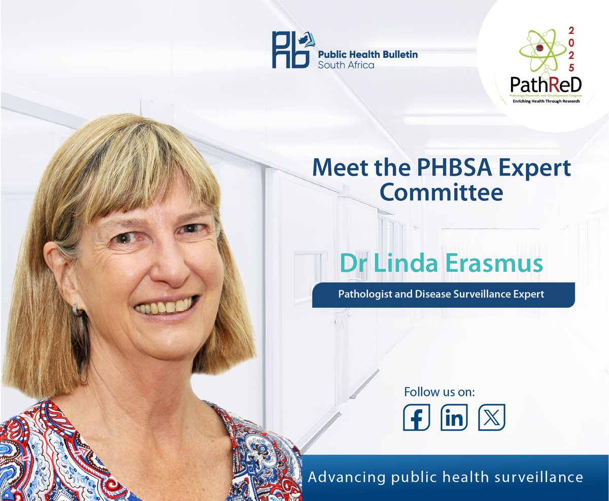 TheBulletin_SA's tweet photo. Dr Linda Erasmus is a pathologist with expertise in haematology, epidemiology, and biostatistics. She has contributed to national TB, HIV, and STI surveillance, supported the COVID-19 response, and currently leads enteric disease surveillance and outbreak response at the NICD. https://t.co/llK2VcfKHo