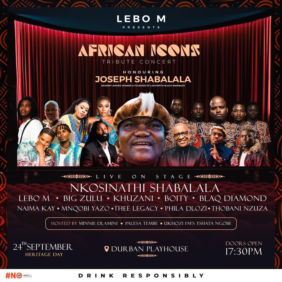 LeboM presents #AfricanIconsTribute let’s honor #JosephShabalala on this beautiful heritage day, the line up is fitting for such a legend.