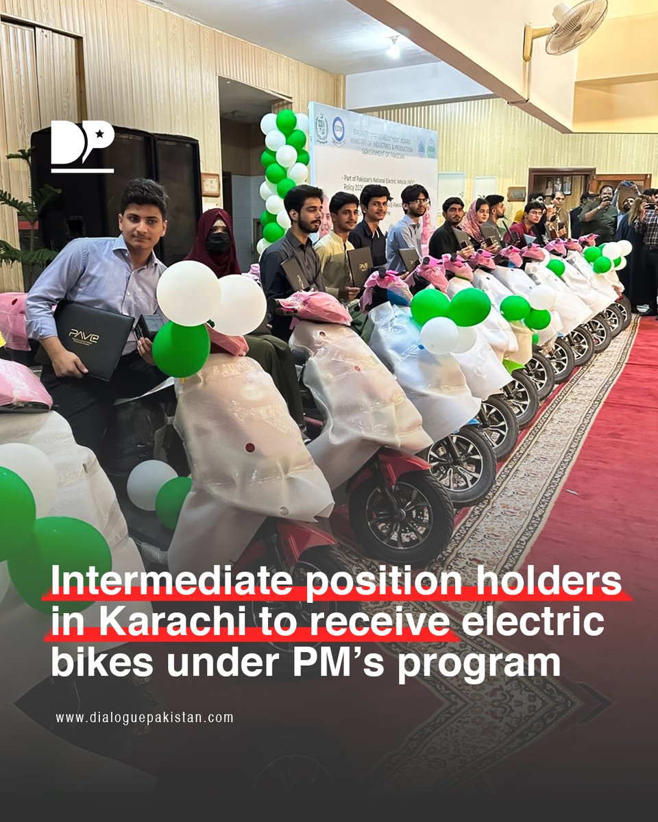 DialoguePak's tweet image. Students of government colleges in Karachi who secure top positions in intermediate examinations will be awarded electric bikes under Prime Minister Shehbaz Sharif’s Electric Vehicles Scheme.

dialoguepakistan.com/en/pakistan/in…

#DialoguePakistan #Karachi #Intermediate #Position #Holders