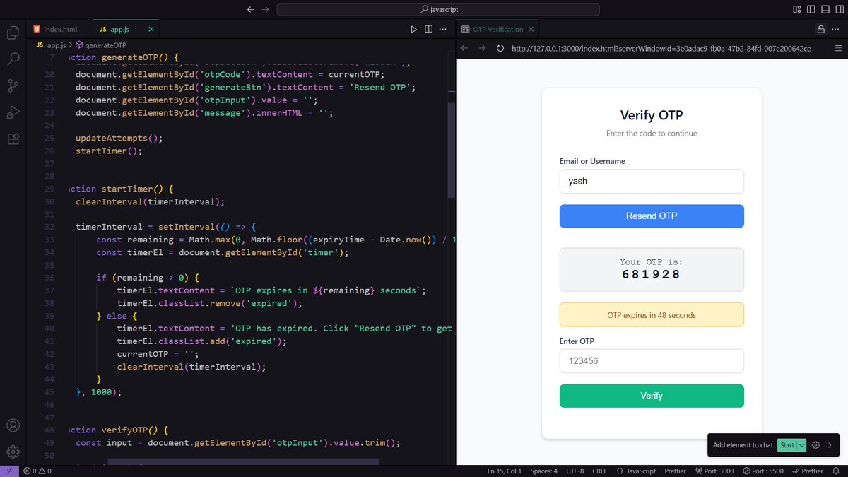Codewithvatsal's tweet image. Just built a simple OTP generator in JavaScript

Live link: vatsal-panchal.github.io/otp-generator/

Please check it out, review &amp;amp; suggest improvements

#JavaScript #WebDev #Coding #OTP #Authentication #BuildInPublic