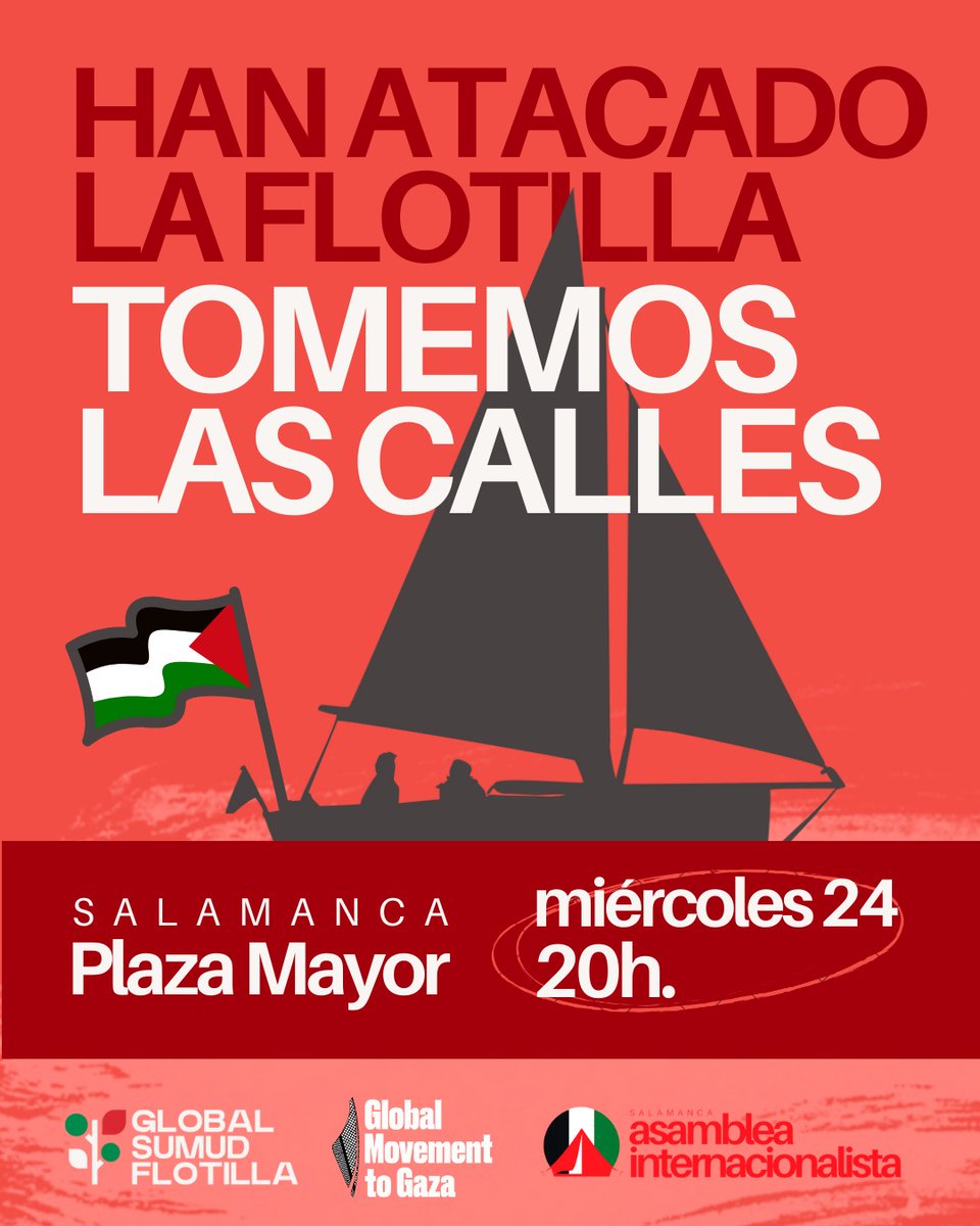 CONCENTRACIÓN DE URGENCIA A LAS 20:00 EN LA PLAZA MAYOR POR LA GLOBAL SUMMUD FLOTILLA, ATACADA ESTA NOCHE

Hace casi un mes que los barcos de la Global Summud Flotilla salían del puerto de Barcelona con destino a Gaza en una misión humanitaria compuesta por activistas,