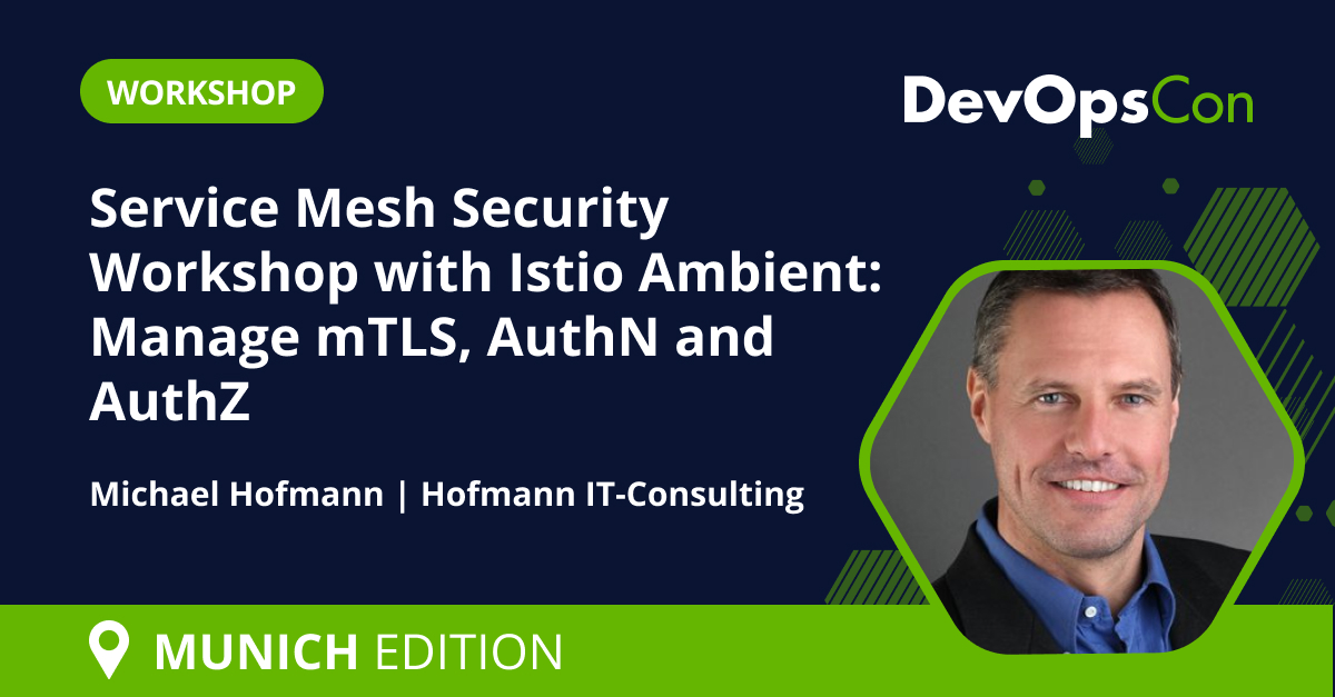 devops_con's tweet image. 🔒 Service Mesh Security Workshop with Istio Ambient
At DevOpsCon Munich, Michael Hofmann takes you deep into securing modern architectures with Istio Ambient — a sidecar-less service mesh.

✅ Learn to manage mTLS, AuthN &amp;amp; AuthZ
✅ Secure ingress &amp;amp; egress communication
✅ Apply…