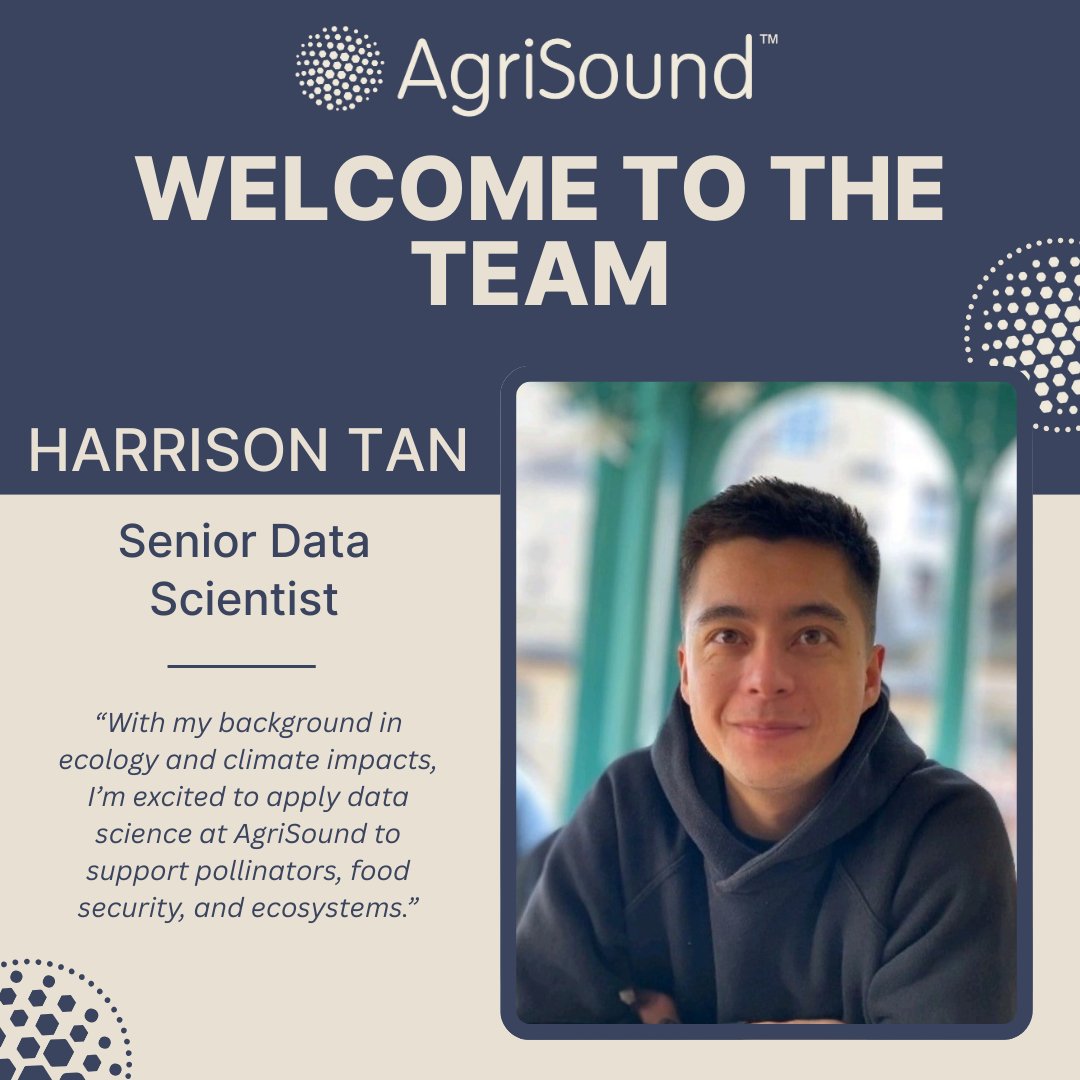 AgriSoundTech's tweet image. 🐝📊 Big welcome to Harrison Tan, our new Senior Data Scientist.
With a PhD in ecological interactions + deep expertise in satellite data, sensors &amp;amp; ML, Harrison turns complex datasets into real-world impact 
 #AgriTech #DataScience #PollinationTech #SmartFarming