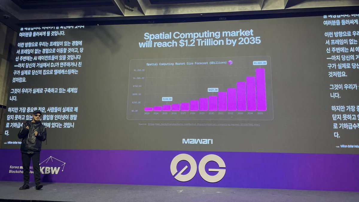 mawariXR's tweet photo. Today, our CEO @luismawari delivered his keynote on how Mawari bridges Blockchain, XR, and DePIN at @kbwofficial.

He outlined how distributed infrastructure makes real-time, high-fidelity XR possible.

Thank you to everyone who attended 🛰️ https://t.co/5fr2UNasbH