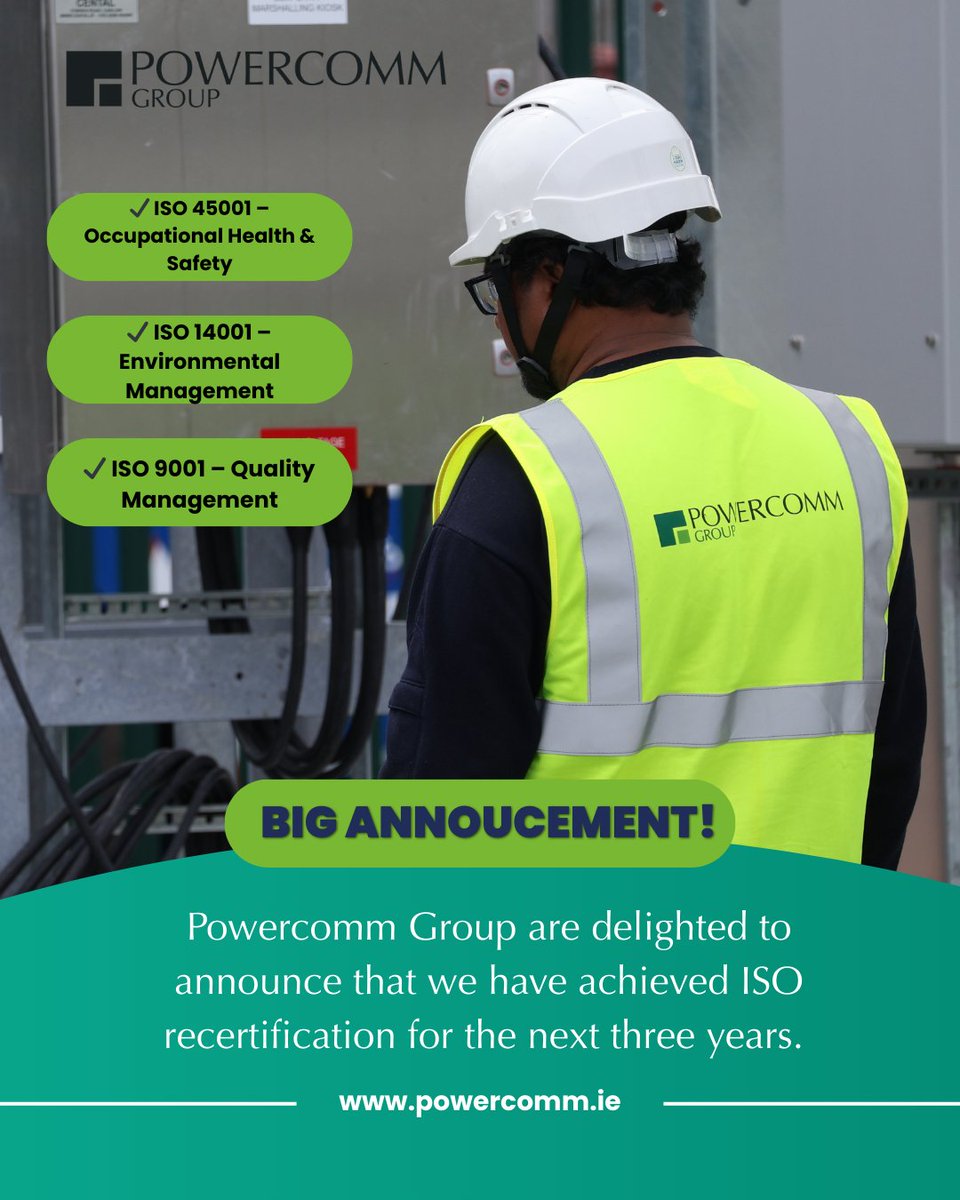 We’re proud to share that Powercomm Group has successfully achieved ISO recertification for the next three years:
✔ ISO 45001 – Occupational Health &amp; Safety
✔ ISO 14001 – Environmental Management
✔ ISO 9001 – Quality Management