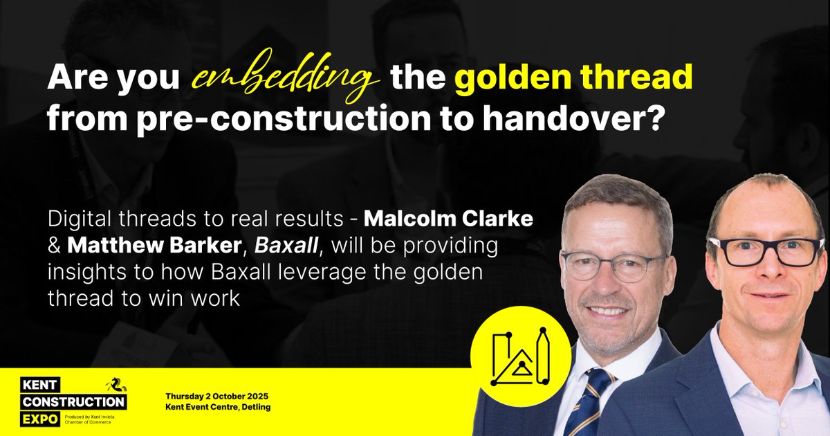 KentConExpo's tweet image. Discover how Baxall use a digital-first strategy to embed the golden thread from pre-construction to physical operation. Gain insights on how structured digital processes ensure accurate and accessible building data- making sure to meet client &amp;amp; regulatory demands. #KCE25