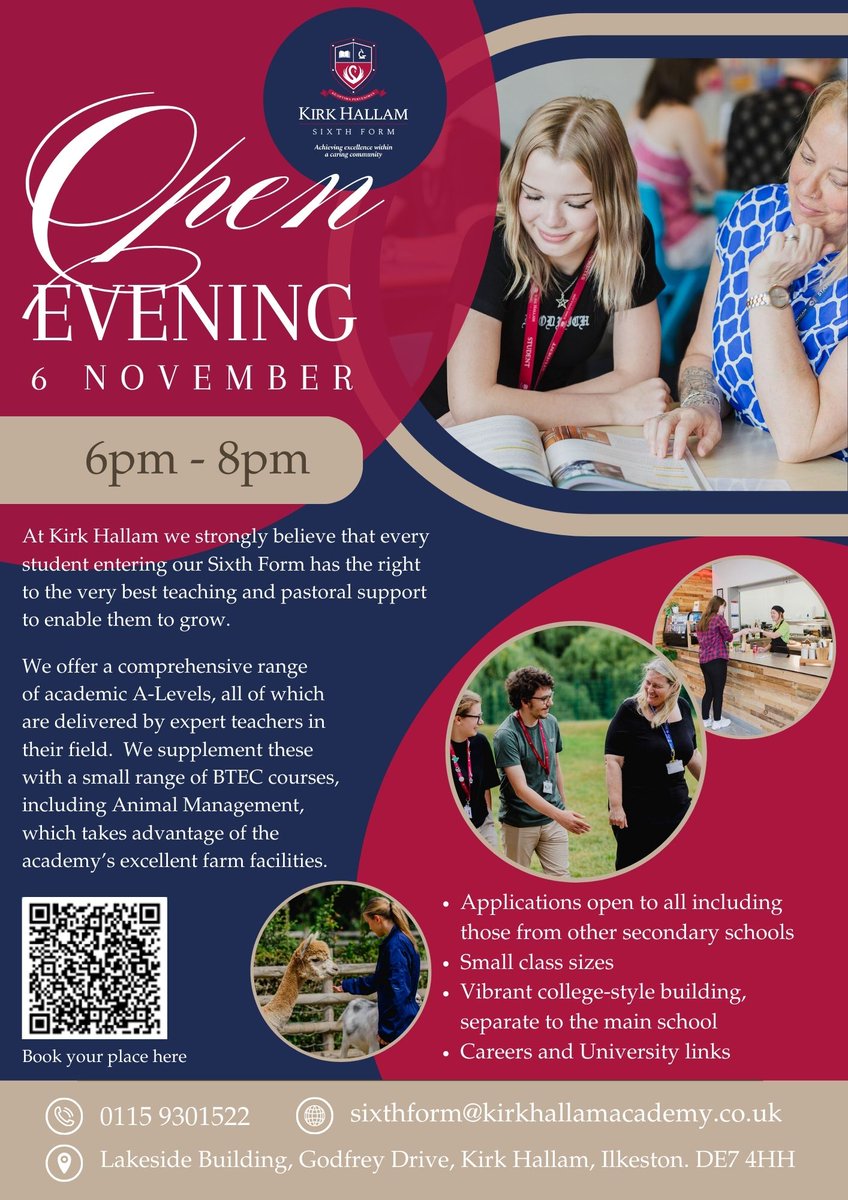🎓 Sixth Form Open Evening 📚
 📅 6 November | 🕔6-8pm

Come along and discover what makes our community the perfect place to thrive academically and personally.
✅ Explore a wide range of courses
✅Meet our passionate teachers &amp; current students

#SixthForm #OpenEvening #Post16