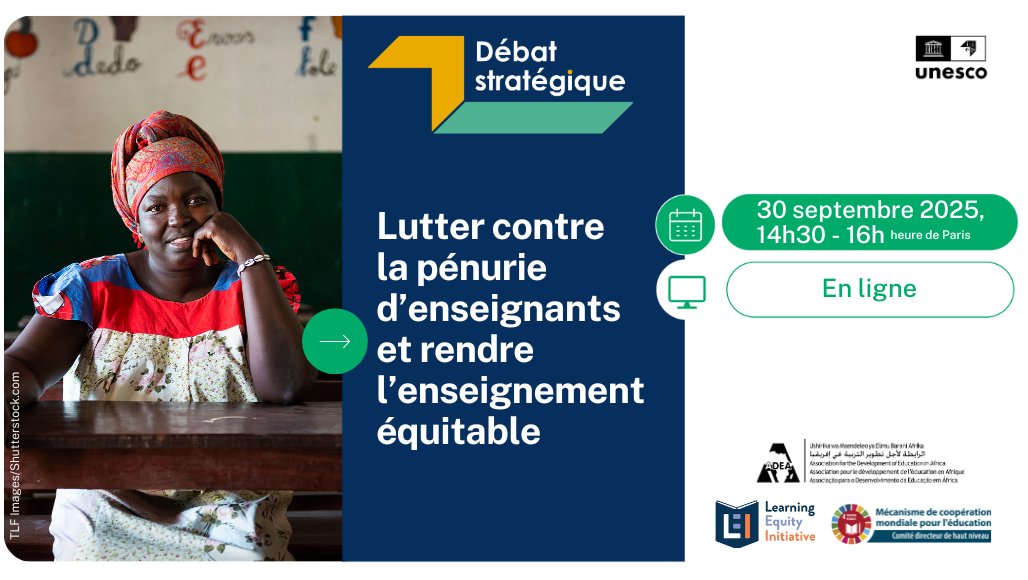 Inscrivez-vous dès maintenant au prochain  #StrategicDebate de l'IIPE « Lutter contre la pénurie d’enseignants et rendre l’enseignement équitable » !
🗓️30 septembre
🔗my.iiep.unesco.org/fr/2025-debat-…
🤝En partenariat avec <a href="/ADEAnet/">ADEA</a>, Learning Equity Initiative et <a href="/Education2030UN/">Education 2030</a>