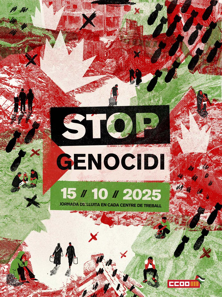 📢Ens mobilitzem als centres de treball per condemnar el #genocidi al poble palestí, amb concentracions i assemblees.

Denunciem la fam, la destrucció i els assassinats que pateixen cada dia sota l'ocupació i la barbàrie.

#CCOOPVambPalestina
#PalestinaLliure