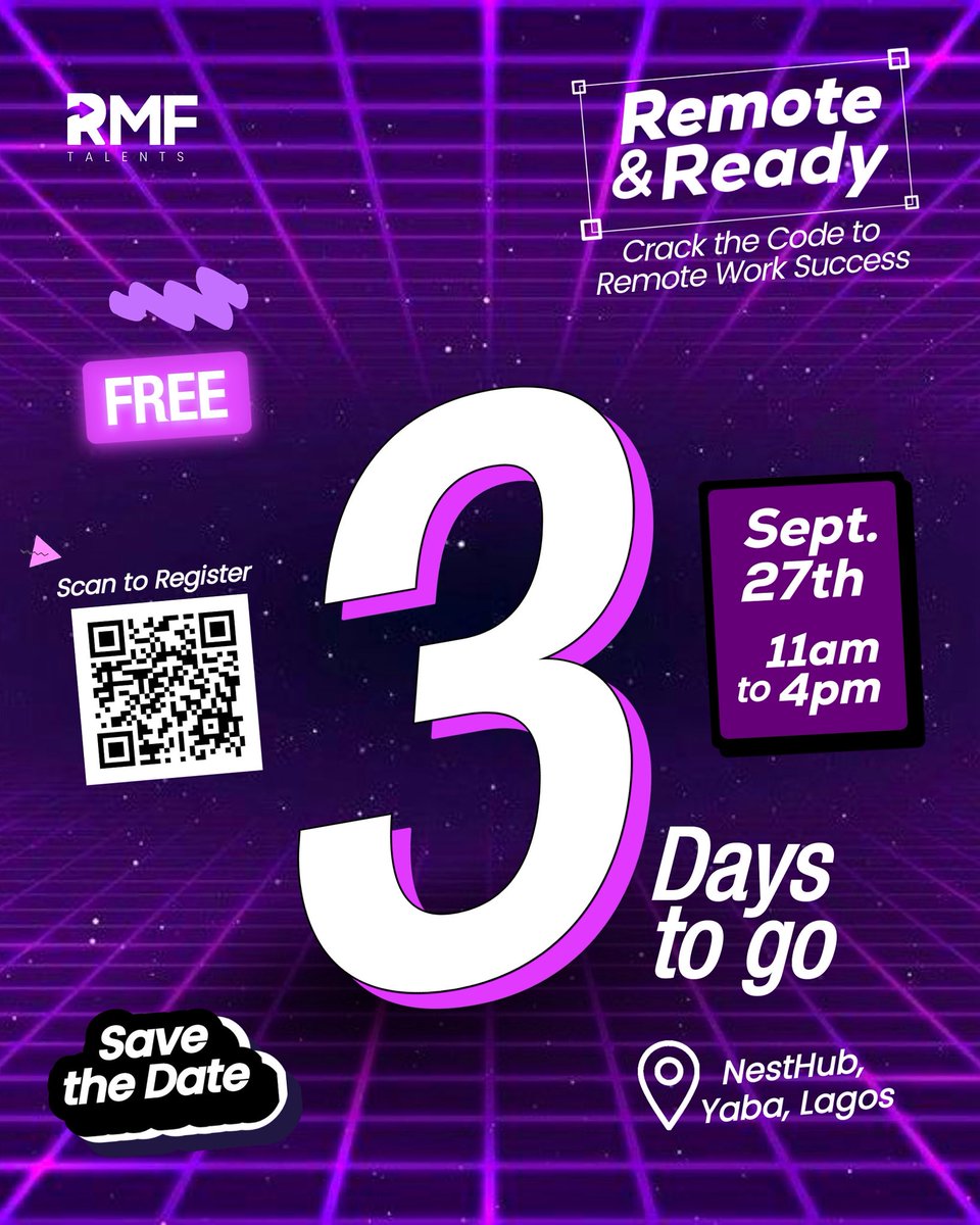RmfTalents's tweet photo. 3 Days to go!!!
🔥 3 days till the room where remote growth happens.
Founders + operators + talents = momentum.

📍 Nest Hub, Yaba
Saturday, September 27th

#RMFTalents #RemoteAndReady #RemoteWork #Eventsinlagos https://t.co/Scj6CUL5In