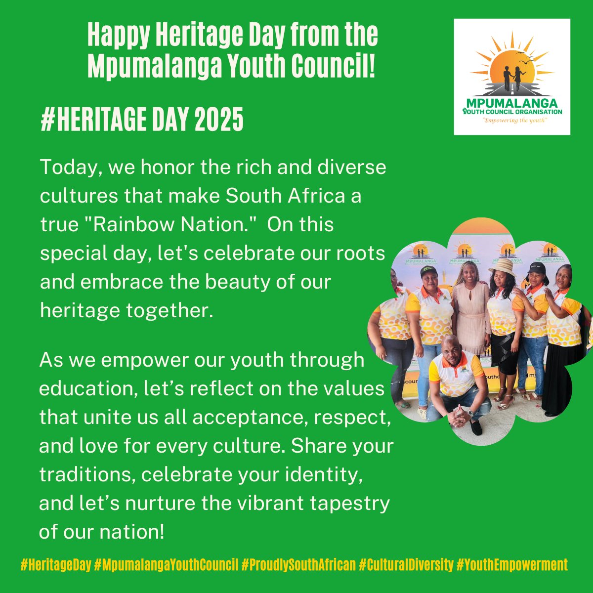 MYCO2022's tweet photo. #HeritageDay #MpumalangaYouthCouncil #ProudlySouthAfrican #CulturalDiversity #YouthEmpowerment https://t.co/n9l8KsE8xi