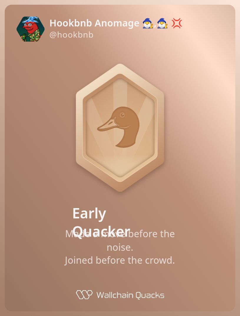 Just unlocked the Early Quacker on @wallchain_xyz 🏆

How cool is that?

Feels great to have my contributions recognized.

How’s Wallchain Quacks been treating you so far?

Not on board yet?
Join here quacks.app/?ref=hookbnb& 🦆