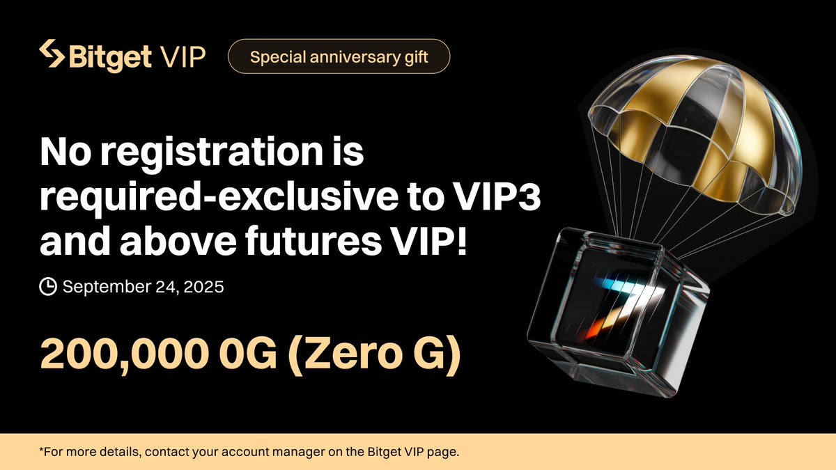 BitgetVIPs's tweet image. 🚀#Bitget 7th Anniversary Special Airdrop 🚀

🎁200,000 $0G for grabs！！！

Reach VIP3+ in your Futures account by Sep 22nd and get an exclusive 0G token airdrop (~$100+)！！！
 
Don’t miss out—celebrate and earn with us! 🚀
➡️More details；bitget.com/asia/support/a…

#Bitget7…