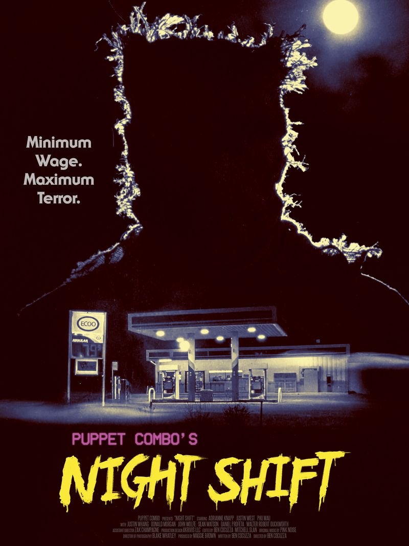 First poster for Puppet Combo's wage-horror slasher 'Night Shift' 🔪

• Adaptation of their video game
• Shot on 16mm
• Follows a serial killer targeting late night gas station clerks

Releasing in theaters this October 

(via <a href="/PuppetCombo/">PUPPET COMBO 🎃</a>)