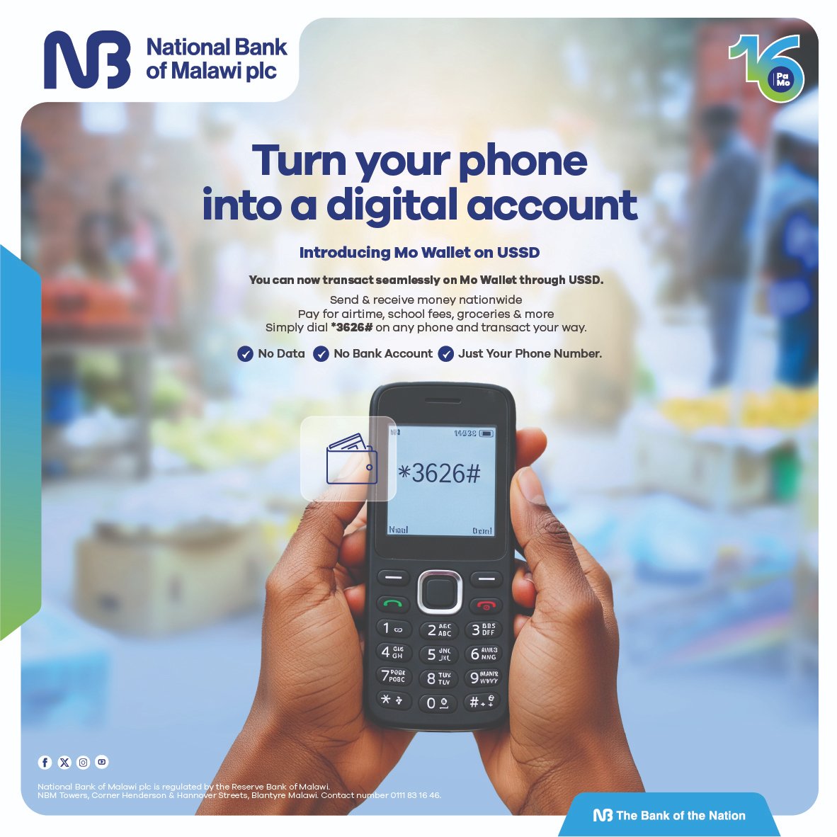 Turn your phone into a digital wallet!
With Mo Wallet on USSD, you can send &amp; receive money, pay for airtime, school fees, groceries and more—no data or bank account needed.
Simply dial *3626# to get started today.

#16PaMogroceries,
