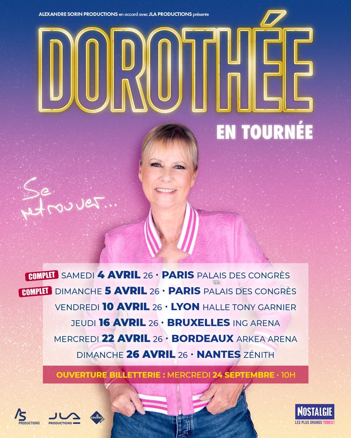 🌟 Dorothée repart en tournée ! 🌟

Après avoir déjà enflammé la scène cette année, la chanteuse culte revient pour une nouvelle série de concerts 🎶💫

Toujours avec ses tubes mythiques, une bonne dose de nostalgie et toute l’énergie qu’on aime ✨ 🥰

<a href="/DorotheeOff/">Dorothée</a> #love #concert