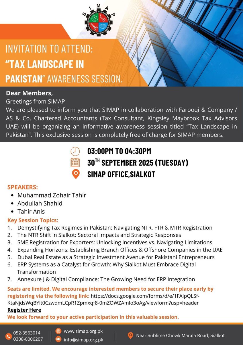 SIMAPOfficial's tweet image. “Awareness Session Tax Landscape in Pakistan”
docs.google.com/spreadsheets/d…