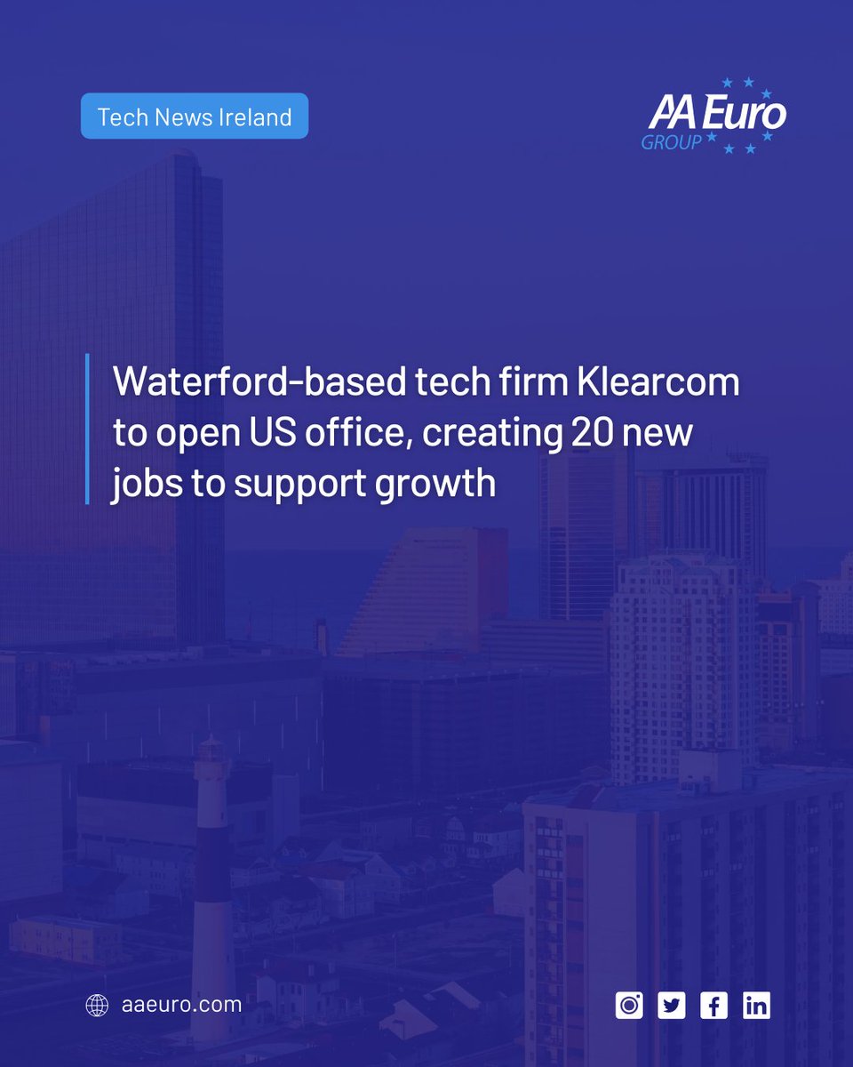 aaeurogroup's tweet image. Waterford’s @KlearcomTech is opening a New Jersey office, creating 20 new jobs! Using AI & ML, they help global contact centres avoid outages and are growing in the $6B IVR market. Exciting times ahead! 🌍🇮🇪 #IrishTech #JobCreation #USExpansion