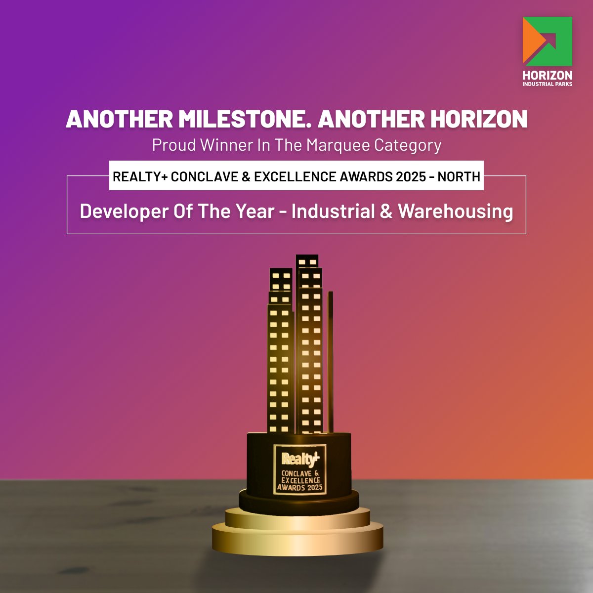 horizon_parks's tweet image. Horizon Industrial Parks is Developer of the Year - Industrial &amp;amp; Warehousing at Realty+ Excellence Awards North 2025! A proud milestone in sustainable, future-ready ecosystems. 

#HorizonIndustrialParks #DeveloperOfTheYear #RealtyExcellenceAwards #WarehousingSolutions