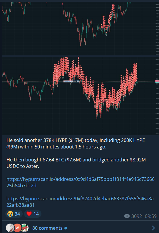 NMTD8's tweet photo. I think it's pretty obvious now that this #1 holder is a Binance or CZ related wallet.

Sells are done in a way to create max damage, even if it means they will make less profit themselves.

What we know for certain is he will run out of $HYPE, the AF will continue to buyback alongside others.

Sell EVERYTHING, accumulate SPOT $HYPE.

Hyperliquid.
