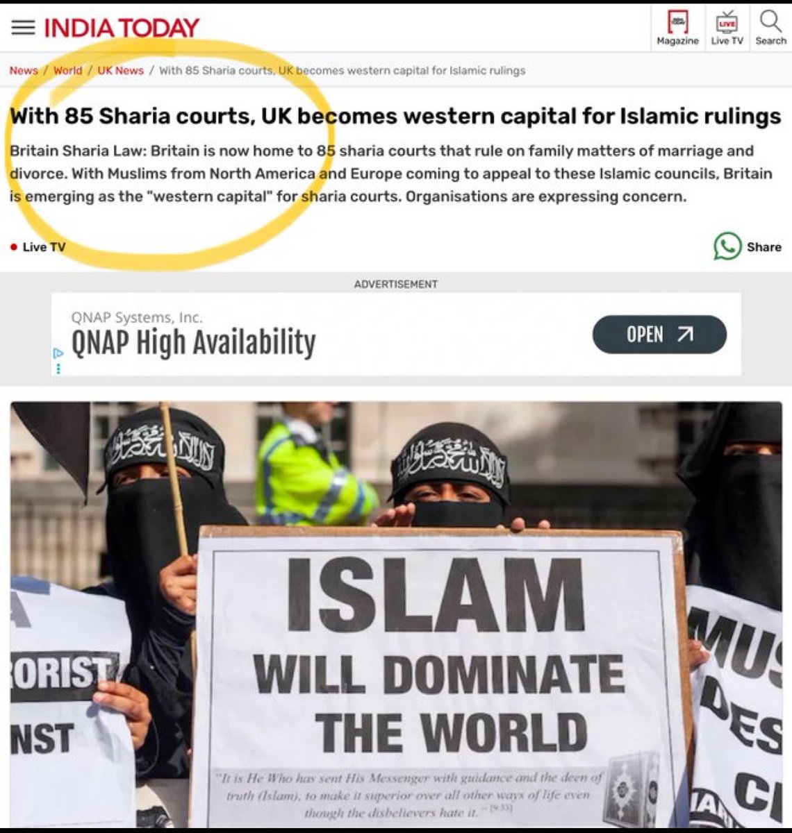 “There is no Sharia Law in the UK”

Also the UK as reported by ‘India Today’