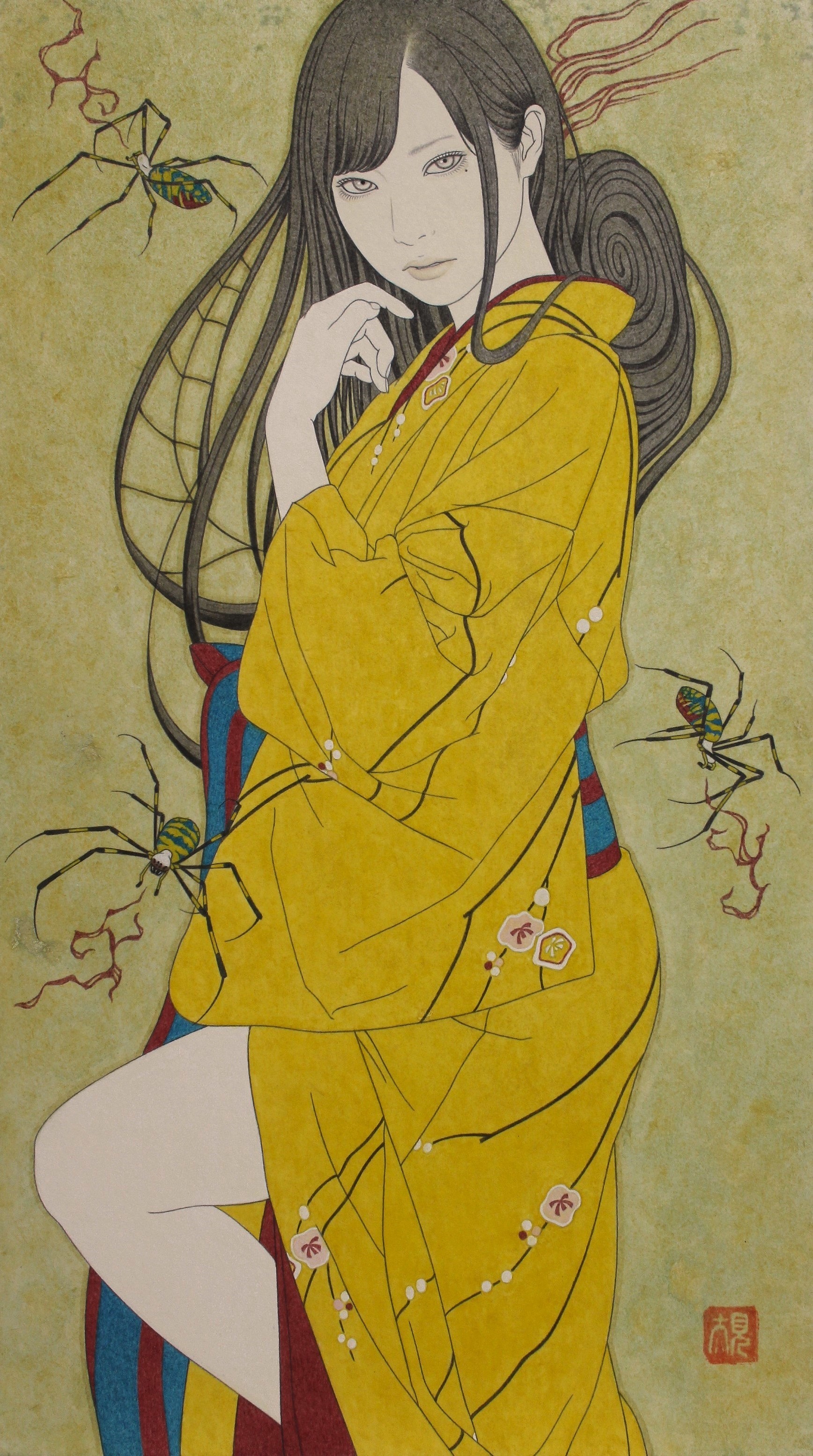 AC83 【真筆】長井美智子(初音）日本画 美人画 佳 芸者 鼓 額装 絹本肉筆 AC83 【真筆】長井美智子(初音）日本画 美人画 佳 芸者 鼓 額装