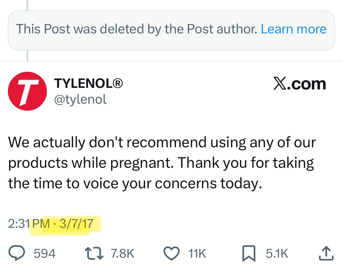 OAMF (@ohioamf) on Twitter photo Since Tylenol said this 8 years before Trump did, will pregnant leftists now stop using their unborn babies to make a political statement about “science”?
<a href="/JDVance/">JD Vance</a> <a href="/realDonaldTrump/">Donald J. Trump</a> <a href="/SecKennedy/">Secretary Kennedy</a> <a href="/RenzTom/">Tom Renz</a> <a href="/WhiteHouse/">The White House</a> <a href="/MdBreathe/">Mary Talley Bowden MD</a> <a href="/BusyDrT/">Dr Sherri Tenpenny</a> <a href="/P_McCulloughMD/">Peter A. McCullough, MD, MPH®</a> <a href="/OhioMAHACaucus/">Ohio MAHA Caucus</a> Since Tylenol said this 8 years before Trump did, will pregnant leftists now stop using their unborn babies to make a political statement about “science”?
<a href="/JDVance/">JD Vance</a> <a href="/realDonaldTrump/">Donald J. Trump</a> <a href="/SecKennedy/">Secretary Kennedy</a> <a href="/RenzTom/">Tom Renz</a> <a href="/WhiteHouse/">The White House</a> <a href="/MdBreathe/">Mary Talley Bowden MD</a> <a href="/BusyDrT/">Dr Sherri Tenpenny</a> <a href="/P_McCulloughMD/">Peter A. McCullough, MD, MPH®</a> <a href="/OhioMAHACaucus/">Ohio MAHA Caucus</a>