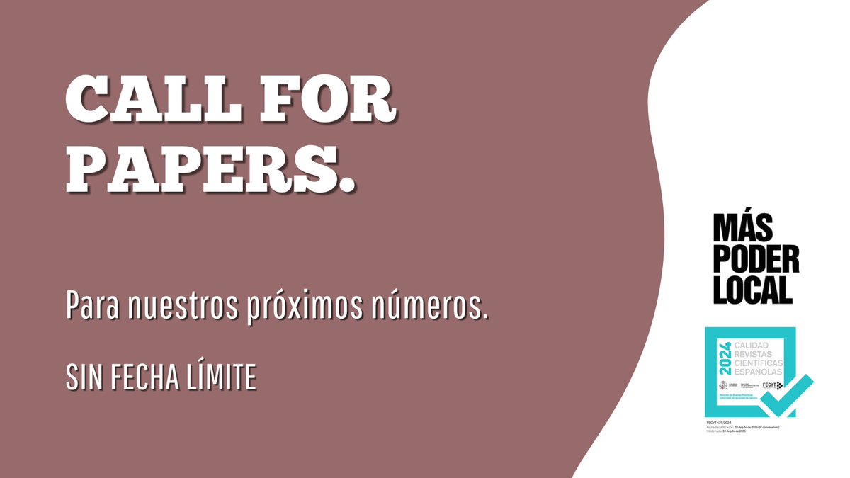 MasPoderLocal's tweet image. 📢Call for papers para #MásPoderLocal.
📰Convocatoria abierta para sumarse a nuestra base de revisores/as sin fecha límite.
🔗Más información sobre el proceso en maspoderlocal.com/index.php/mpl/…