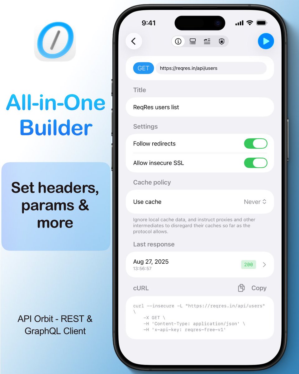 APIOrbitApp's tweet image. 🚀 The fastest way to test APIs is here.
API Orbit = REST + GraphQL client with AI, iCloud sync & clean design.
Available on iPhone, iPad, Mac & Vision Pro.
👉 Simplify your workflow today!
#APIOrbit #DevTools