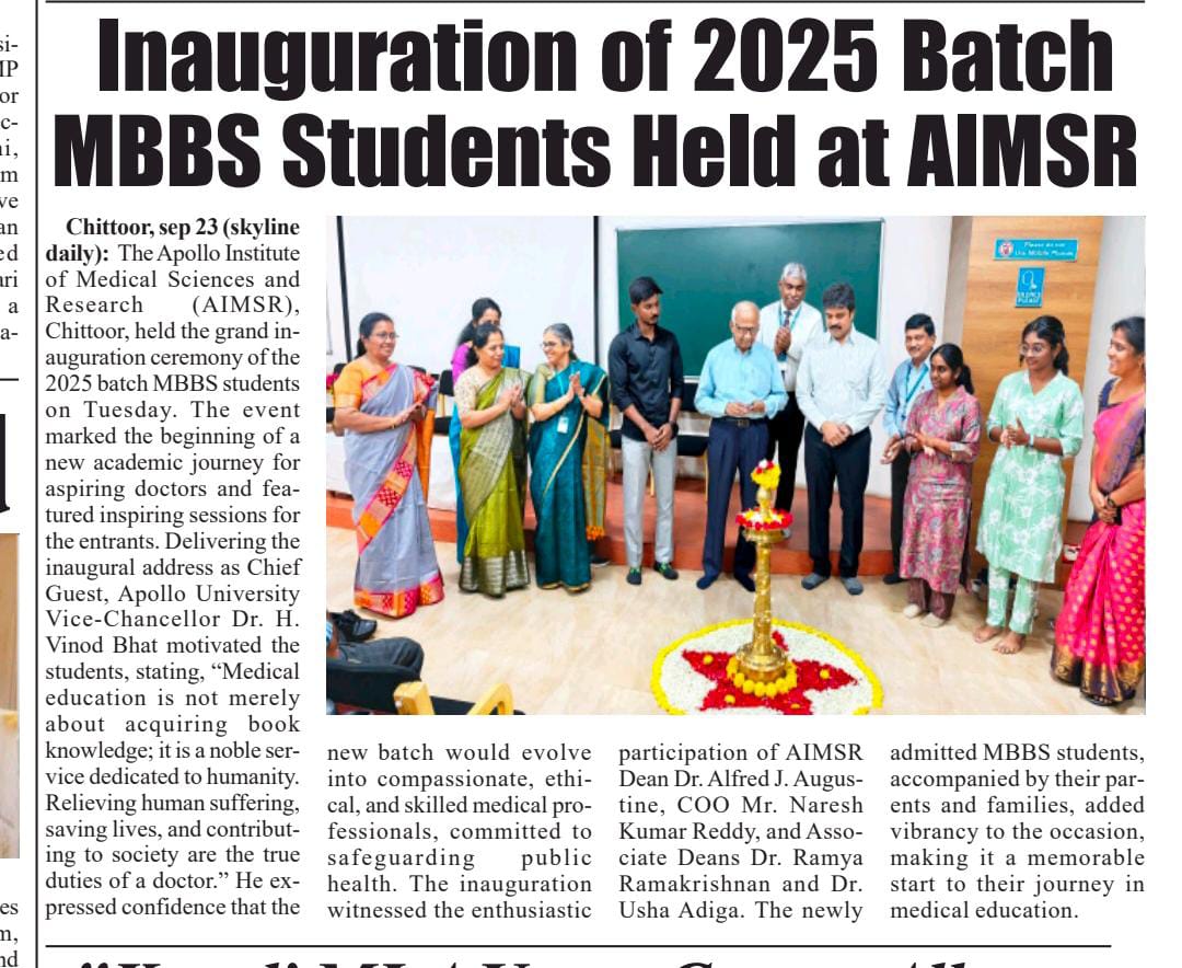 A warm welcome to the MBBS Batch of 2025 at AIMSR, Chittoor!
On Sept 22, we proudly inaugurated the journey of our future doctors — a day filled with hope, pride &amp; new beginnings.
Here’s to learning, healing &amp; leading! 

#MBBS2025 #AIMSRChittoor #FutureDoctors #WhiteCoatJourney