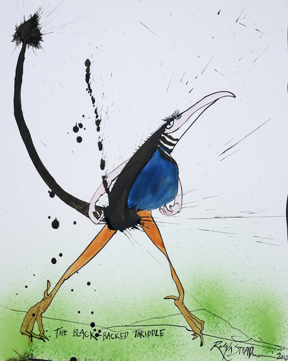 SteadmanArt's tweet image. Birds of happiness—feathered hallucinations, wings scattering light like broken glass. They perch in your chest, sing in your skull, then vanish before you can breathe. 

#BlueBirdsOfHappiness #RalphSteadman #Illustration #Gonzovation