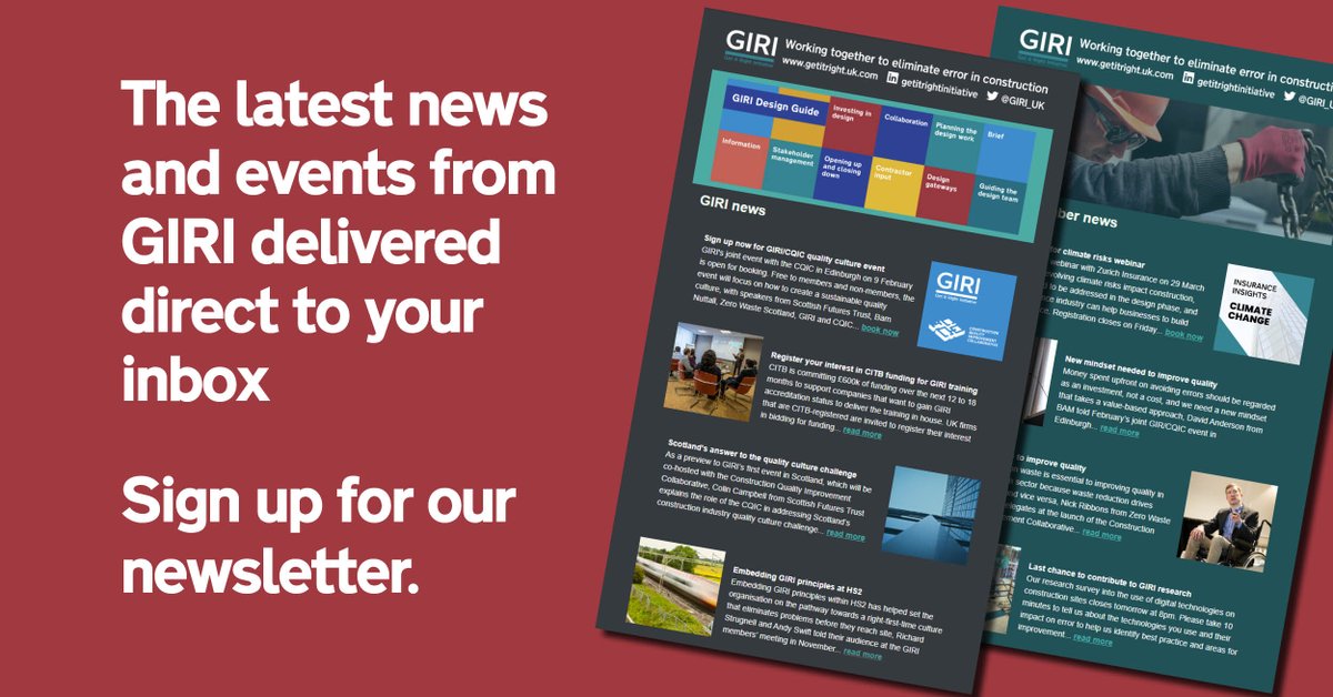 GIRI_UK's tweet image. Stay up to date with the latest news, insights and events about error reduction in construction by signing up to our free, fortnightly newsletter.

getitright.uk.com/newsletter

#construction #errorreduction #rightfirsttime