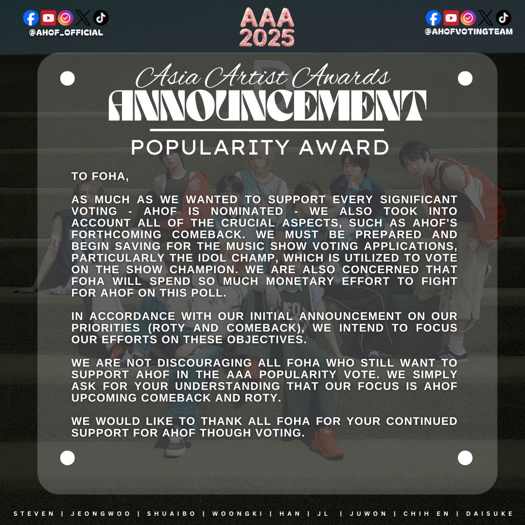Please be advised regarding our VOTING PRIORITY and AAA

#AHOF #아홉 #アホプ  
<a href="/AHOF_official/">AHOF</a>