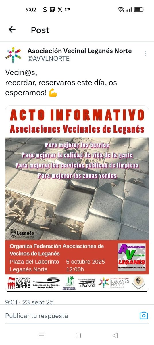 Buenos días,
el domingo día 5/ 10 tenemos posibilidad de demostrar nuestro malestar y reivindicar necesidades de nuestro barrio, acudid!!