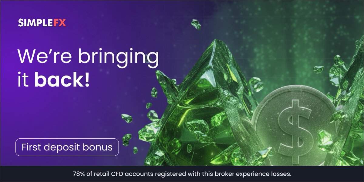 SimpleFXcom's tweet photo. Did you hear the news? The First Deposit Bonus is here! 🎉

Deposit now and instantly receive a bonus. It's that simple. The rewards are just a click away.

$5 → $1 bonus
$100 → $40 bonus
$10,000 → $5,000 bonus

The more you deposit, the more you get.

🔗 Don't miss out on your bonus, claim it now: https://t.co/er305o4ngb
