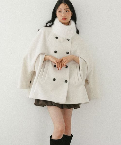 Heather ヘザーマルチWAYケープミドルコート ポンチョヘリンボーン