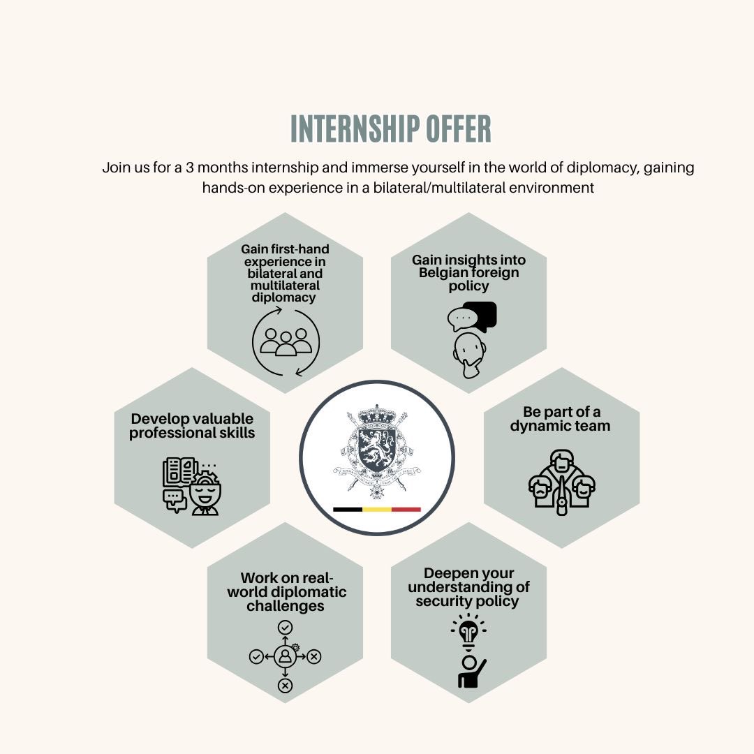 📚 The 🇧🇪 Permanent Representation to the OSCE &amp; the 🇧🇪 Embassy/Permanent Representation to the UN &amp; IAEA in Vienna are looking for motivated students for an unpaid internship (2–4 months, starting Jan/Feb 2026).

✔️ Apply by 15/10 → lnkd.in/dpHS_atz