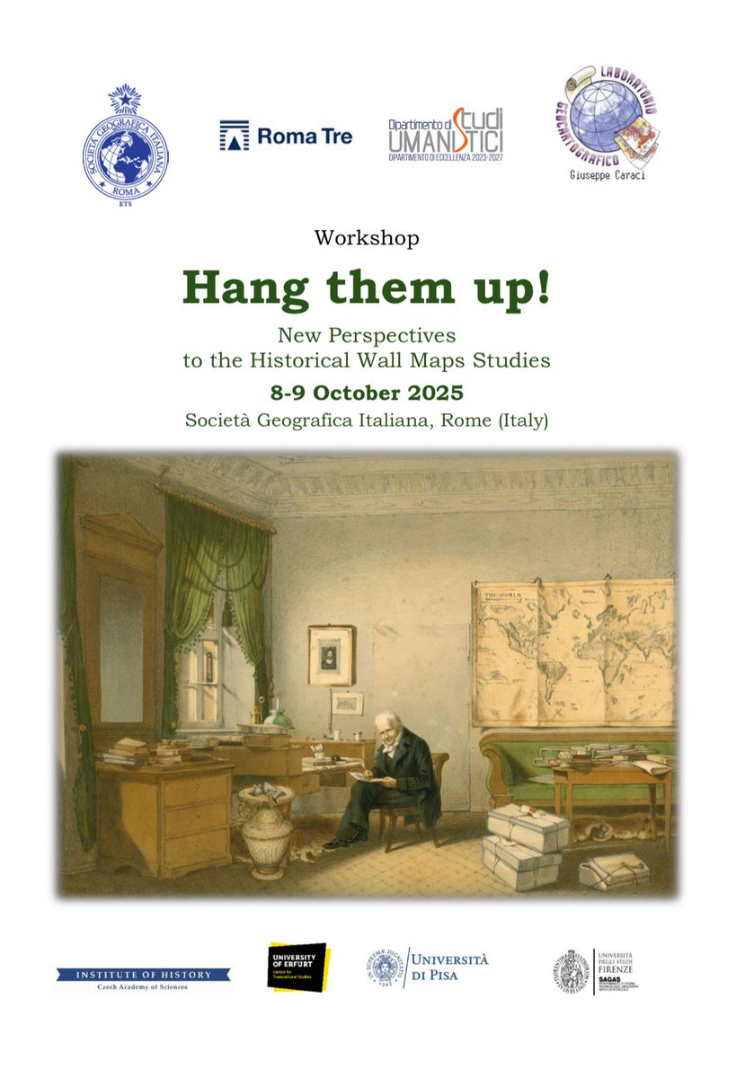 Workshop “Hang them up! New Perspectives to the Historical Wall Maps Studies” (Società Geografica Italiana, 8-9 ottobre 2025) si terrà a Roma, presso la sede della Società Geografica Italiana, nei giorni 8 e 9 ottobre 2025.
INFO: ageiweb.it/eventi-e-info-…