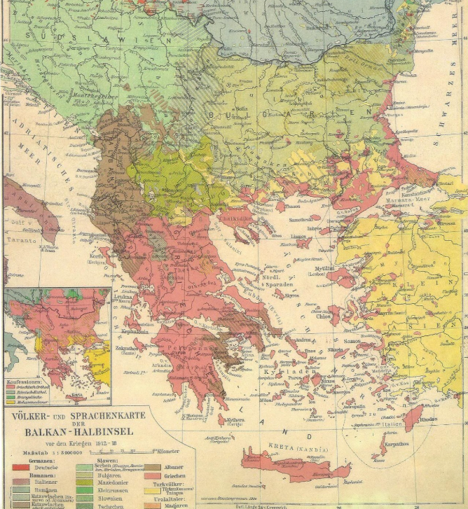 Völker- und Sprachenkarte der Balkan-Halbinsel 
Leipzig 1924

Карта на народи и јазици на Балканскиот Полуостров 1924 г.