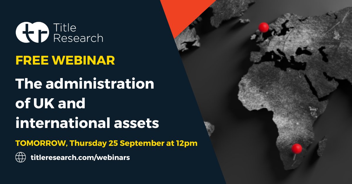 ⏰ Our webinar on 'The administration of UK &amp; international assets' is TOMORROW (25 September) at 12pm!

Don’t miss insights from Anthony Allsopp on #Shareholdings, #TaxTreaties, #ForeignGrants &amp; more.

👉 Register: eu1.hubs.ly/H0mZPZ20

#AssetRepatriation #LegalProfessionals