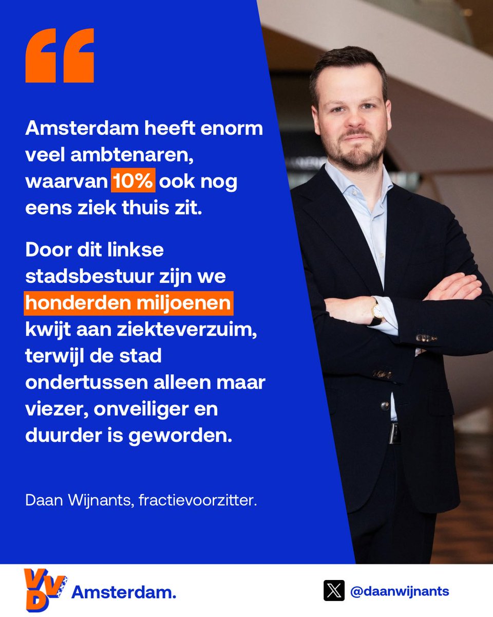 Door de slechte werkultuur op het stadhuis gaan er honderden miljoenen verloren aan ziekteverzuim. Geld dat niet kan gaan naar het schoner en veiliger maken van de stad.

De wethouder moet snel met verbeteringen komen, want Amsterdam verdient beter.